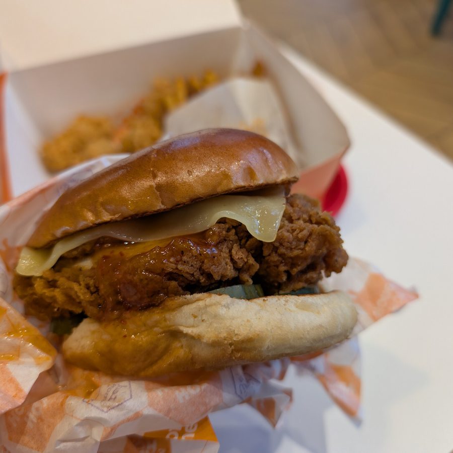 Crispy chicken sandwich in a box